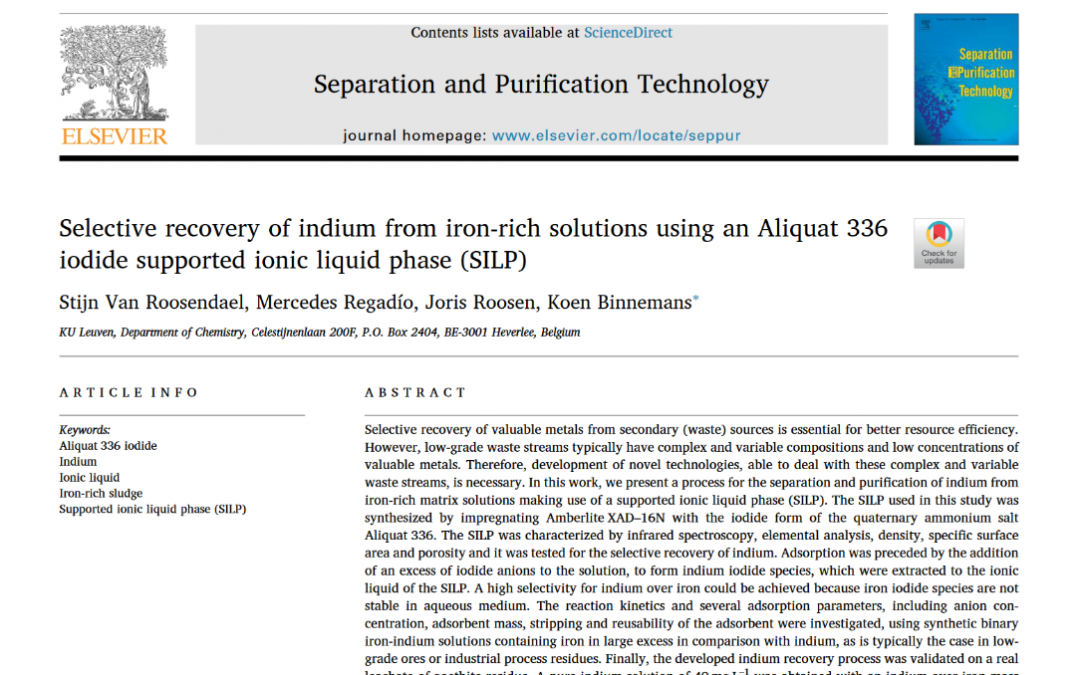 New process to recover indium from iron-rich solutions